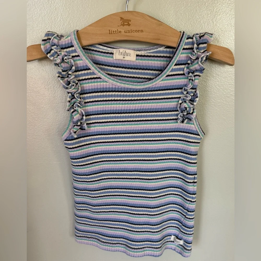 Buho. Tank Top Girl’s 8 8Y Ruffled Sleeveless Ribbed Striped Spring Summer